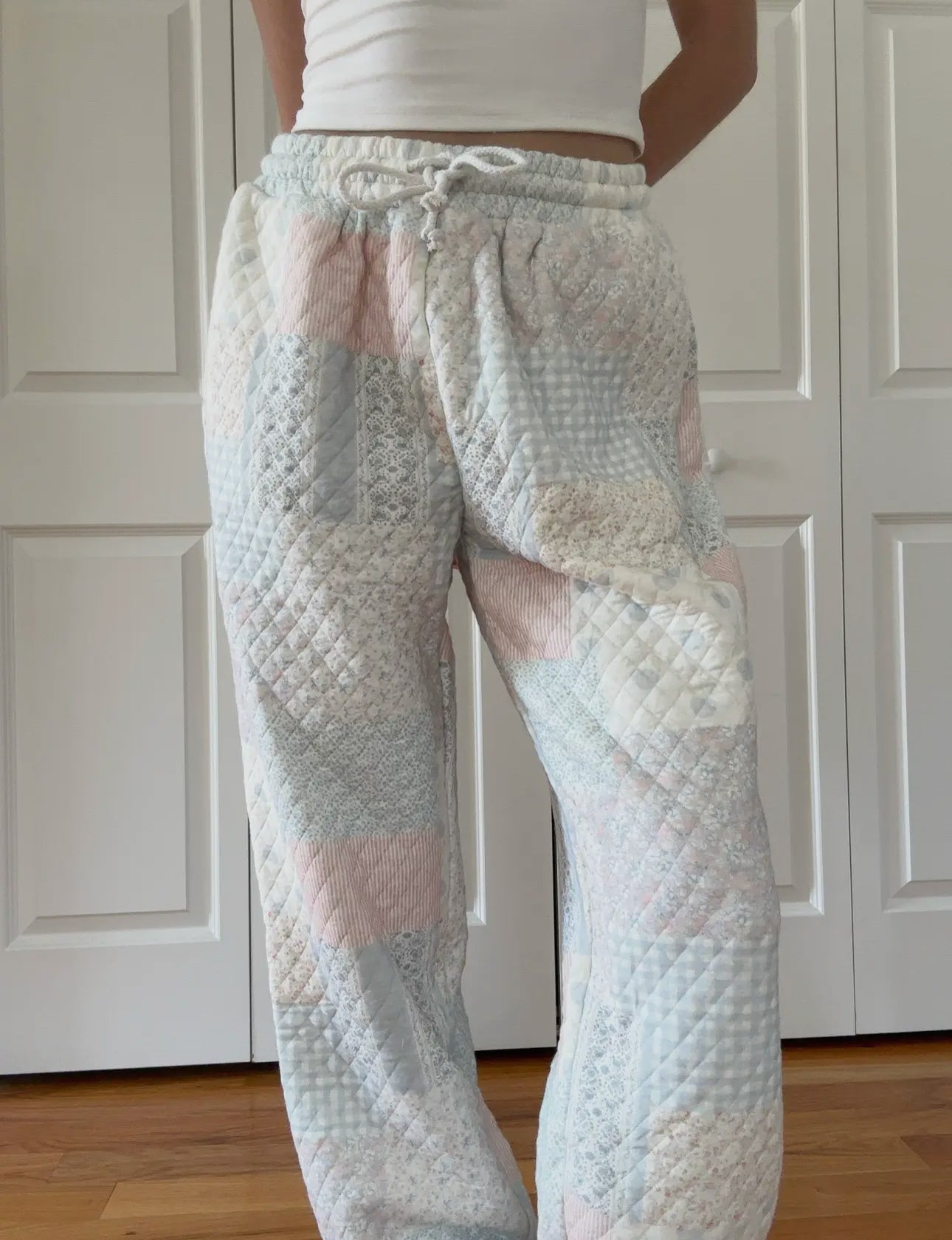 RESTOCK shades of blue quilted pastel joggers