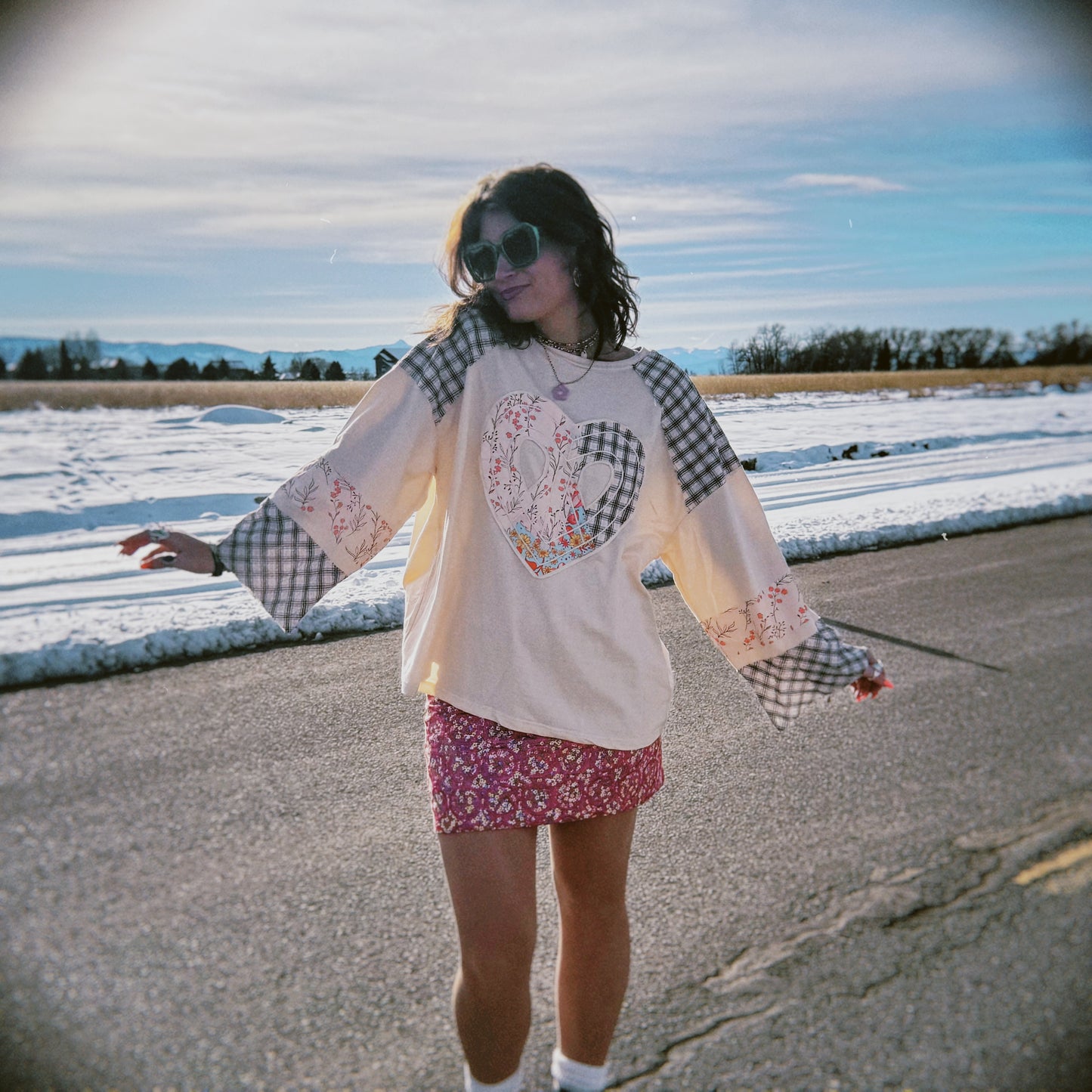 Floral Peace Heart Long Sleeve Top