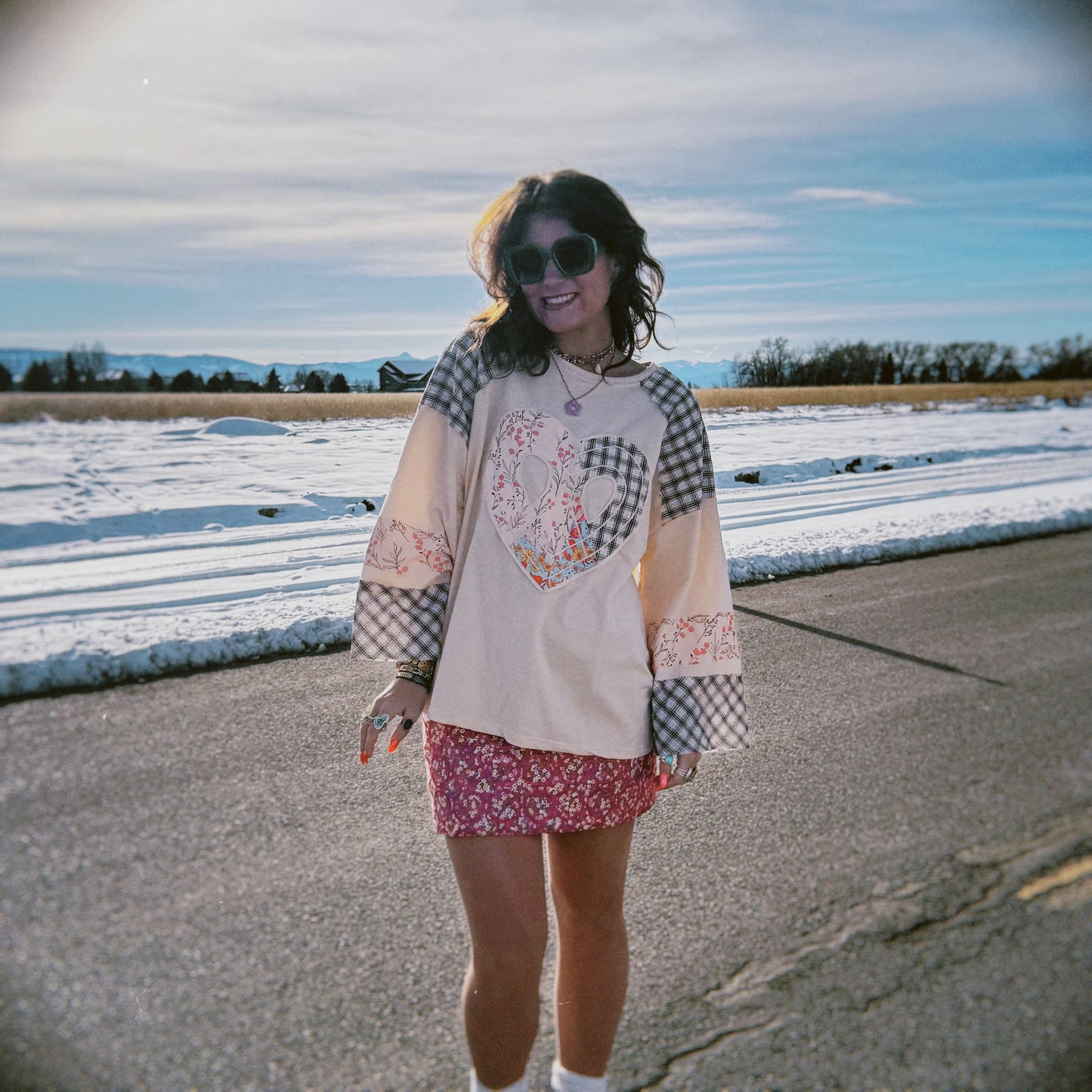 Floral Peace Heart Long Sleeve Top