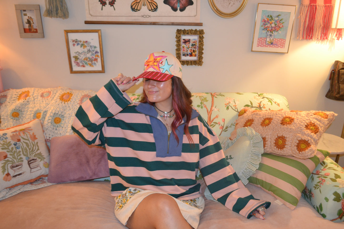 Pink&Green Quarter-Zip Up